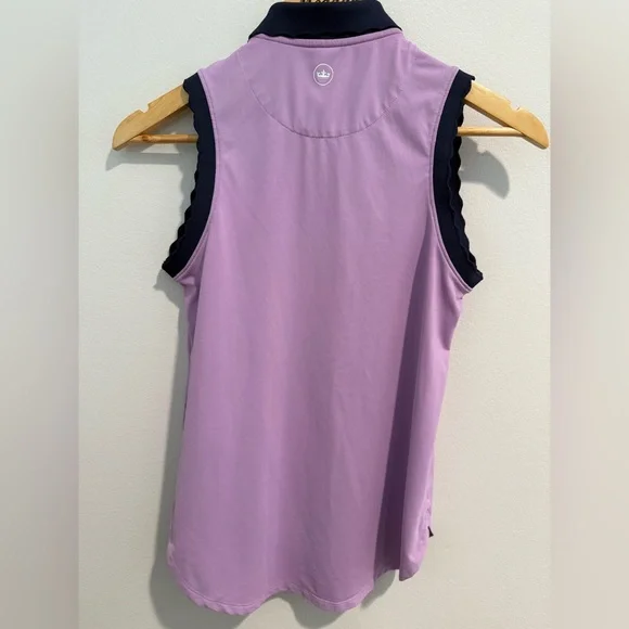 PETER MILLAR Stretch Sleeveless Jersey Polo Shirt Purple Navy Golf Tennis - Picture 2 of 9